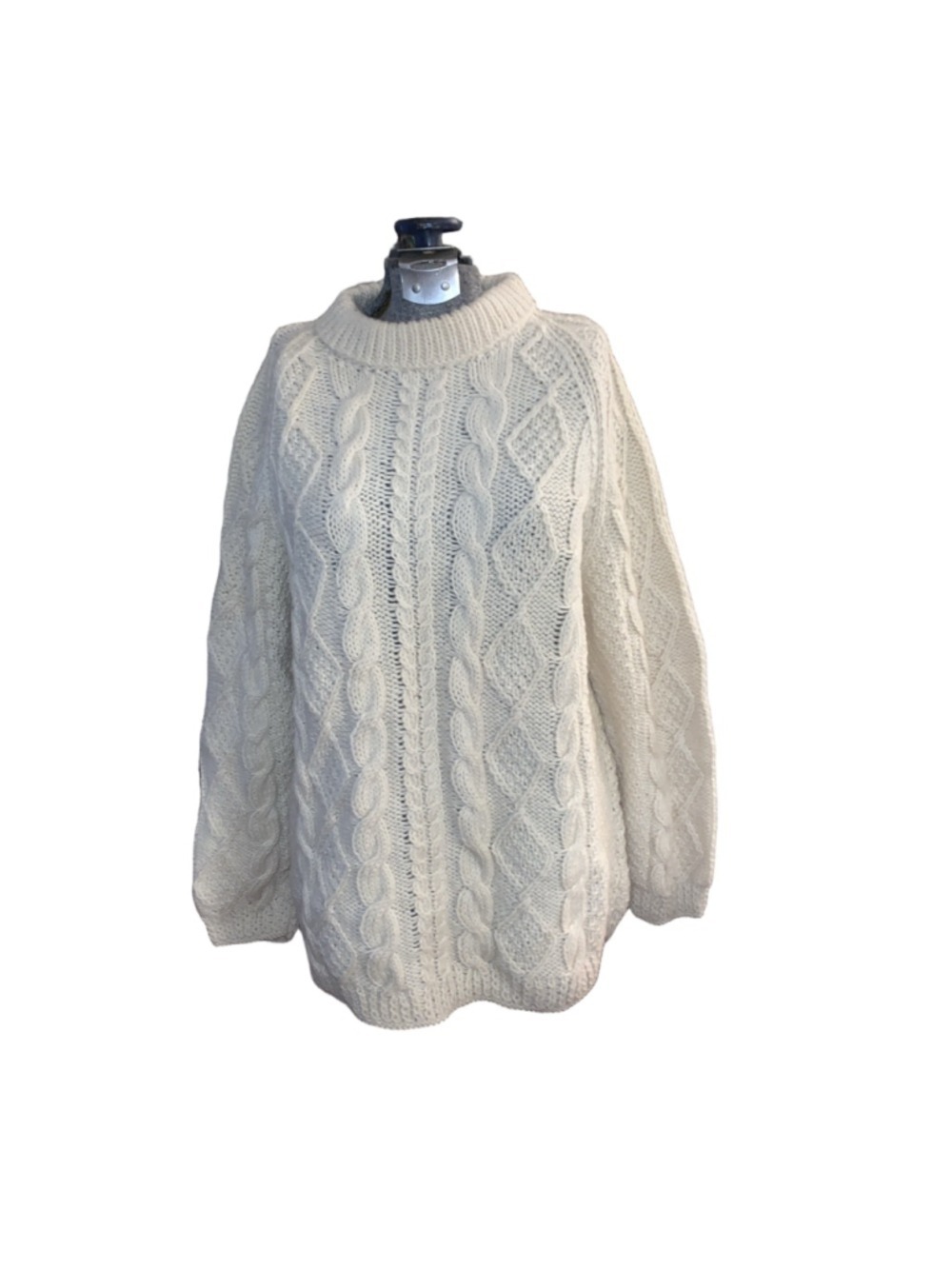 Hand knit Cream Wool Cable Knit Sweater Size M